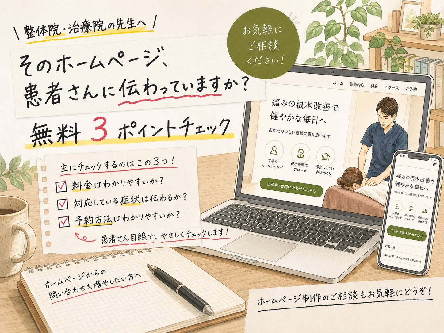 整体院向けホームページ無料3ポイント診断